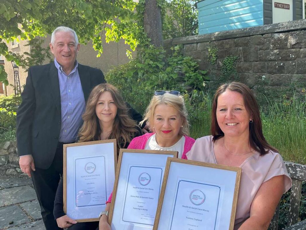 Jim Lyon, Chief Social Work Officer, with foster carers Julie Minty, Emma Plain and Yvonne Copland