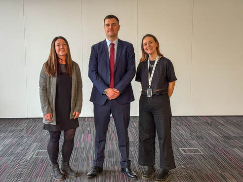 Jillian Petrie, Chair of Moray Community Justice Partnership, and Ainya Taylor, Community Justice Coordinator, with author Graeme Armstrong.