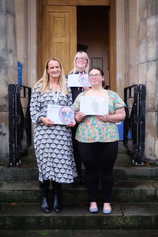 Celebrating the launch of the Moray Children’s Services Plan, Tracy Davis, NHS Grampian Child Health Commissioner, Becky Crossland and Mary Mooney