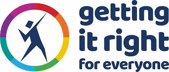 Graphic of a representative figure in a circle of coloured segments, with the words Getting it right for everyone