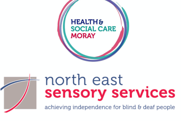 Images shows the logos of the organisations Health & Social Care Moray and North East Sensory Services