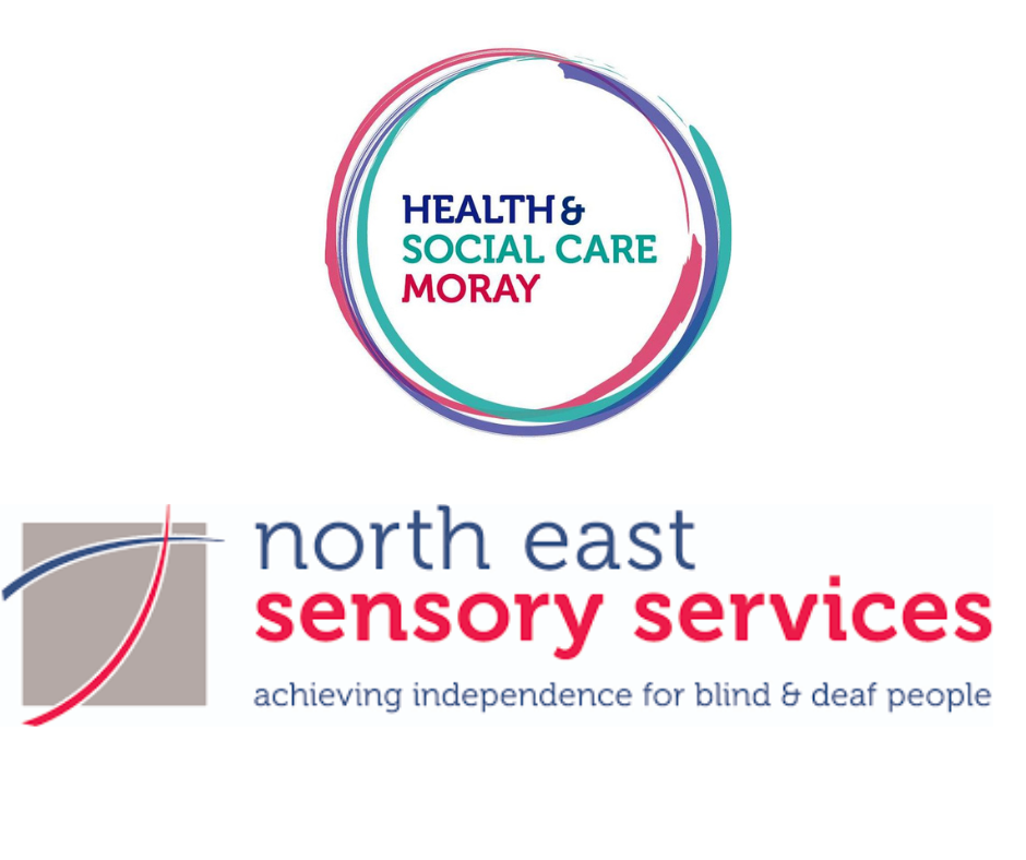Images shows the logos of the organisations Health & Social Care Moray and North East Sensory Services